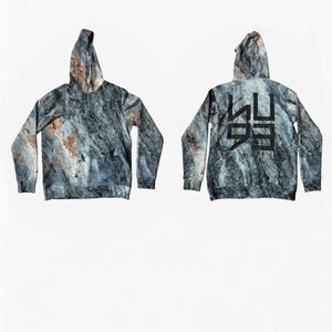 Hugo Boss Blue Gray Marble-Print Hooded Sweatshirt with Black Logo